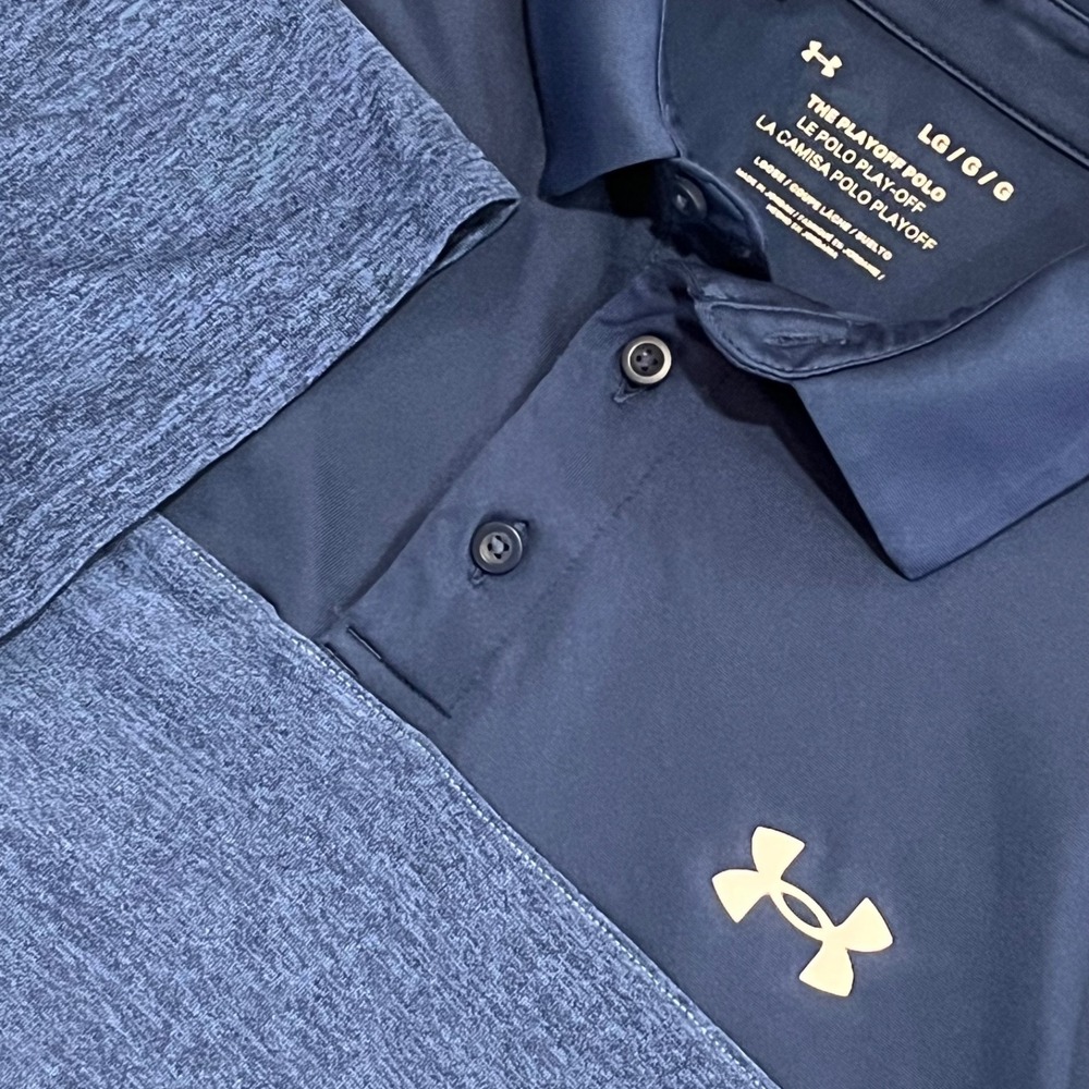Under Armour The Playoff Polo Shirt Mens L Blue Performamce Stretch